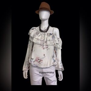 FLORAL FAIRY WOMENS AMERICAN RAG LAYERED SILKY BELL SLEEVE TOP Evening Size M